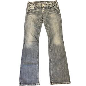 Vintage Y2K GUESS Premium Bootcut Jeans Thick Stitch Flap Pocket Metallic Patch